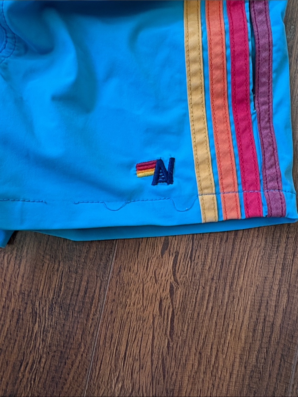 Aviator Nation Red & Turquoise Rainbow Stripe Volley Shorts - Picture 4 of 6